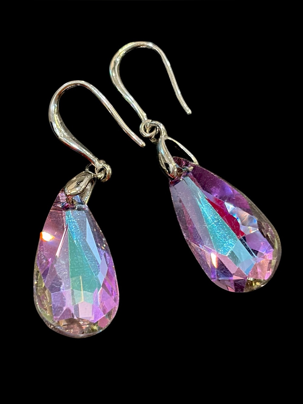 Swarovski Crystal Teardrop Earrings – Pastel Purple Pink 925 Sterling - Picture 3 of 8